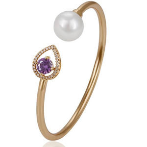 Amethyst Teardrop Open Bangle Bracelet 18k Gold Plated
